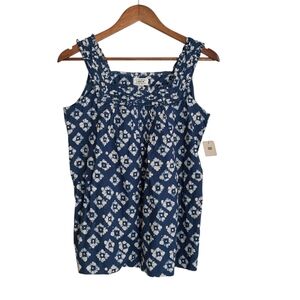 Levi's Womens X-Small Blue White Floral Ruffle Strap Swing Cotton Tank Top NWT